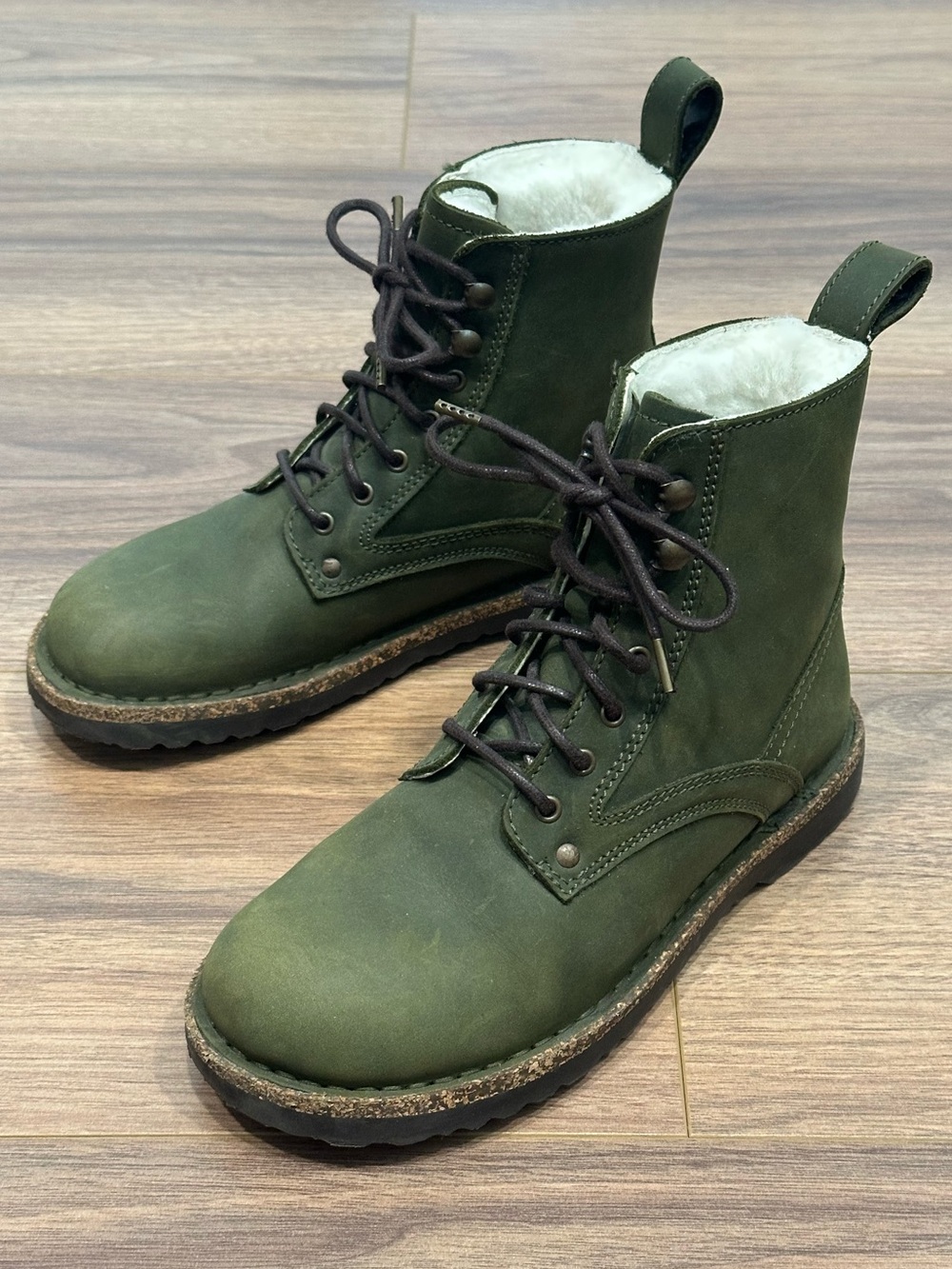 Birkenstock Bryson Shearling-Lined Boots Nubuck Leather in Hunter Green Size 5